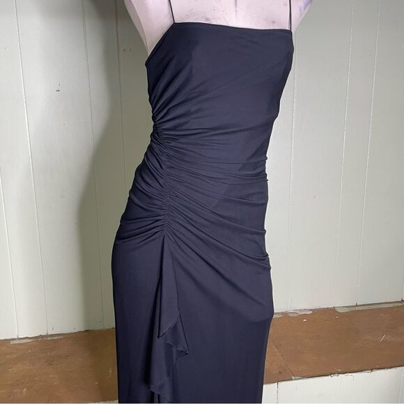 Vintage Y2K Dark Fairy Goth Slinky Black Spaghetti Strap Back Maxi Dress Sz M - Picture 3 of 9